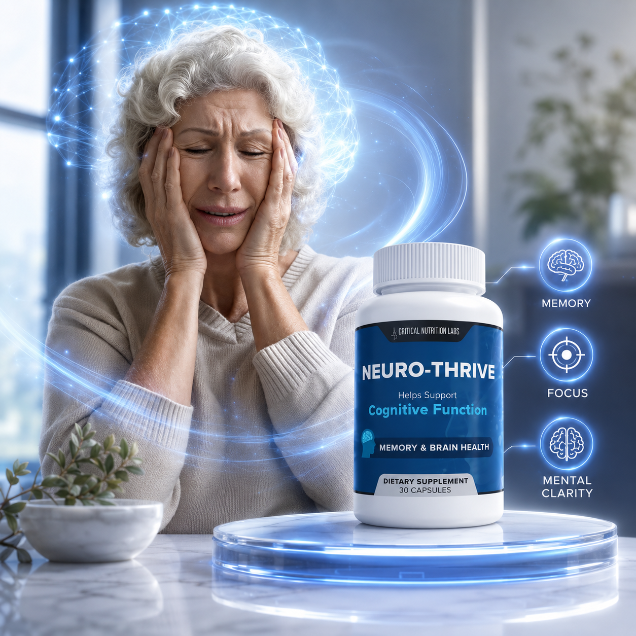 Neurothrive supplement bottle for brain health support